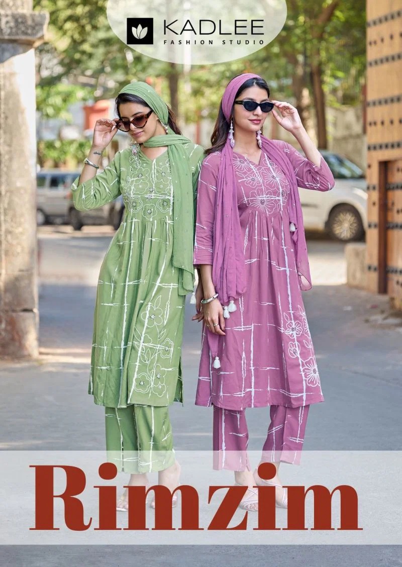 Kadlee Rimzim Rayon Designer Kurti Set With Dupatta