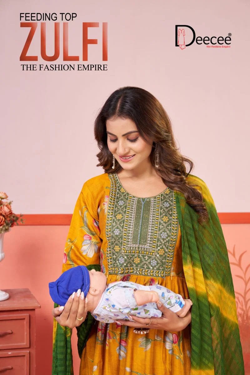 Deecee Zulfi Rayon Daman Work Anarkali Style Kurti Set With Dupatta