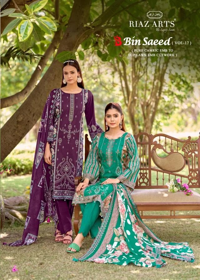 Riaz Arts Bin Saeed Vol 17 Lawn Cotton Printed Dress Material