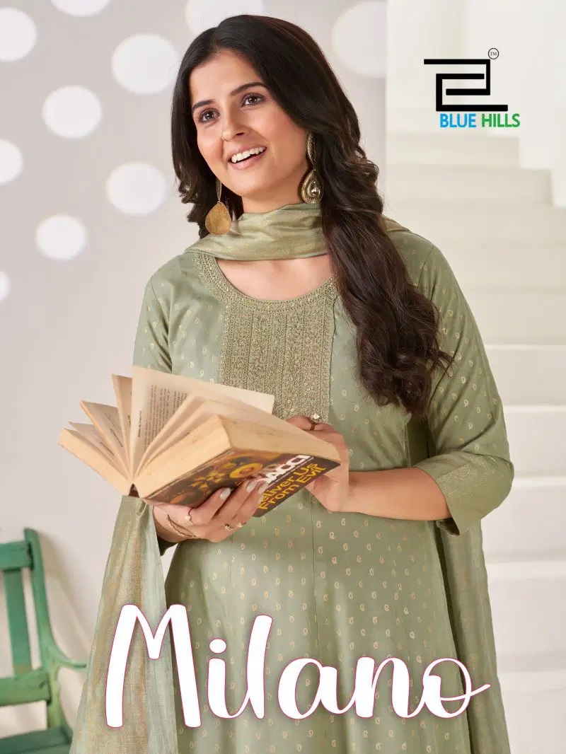 Blue Hills Milano Rayon Neck Work Anarkali Kurti Set With Dupatta
