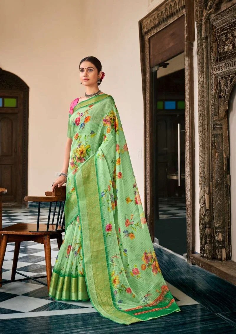 Nandi Silk Soft Organza Flower Printed Saree Collection
