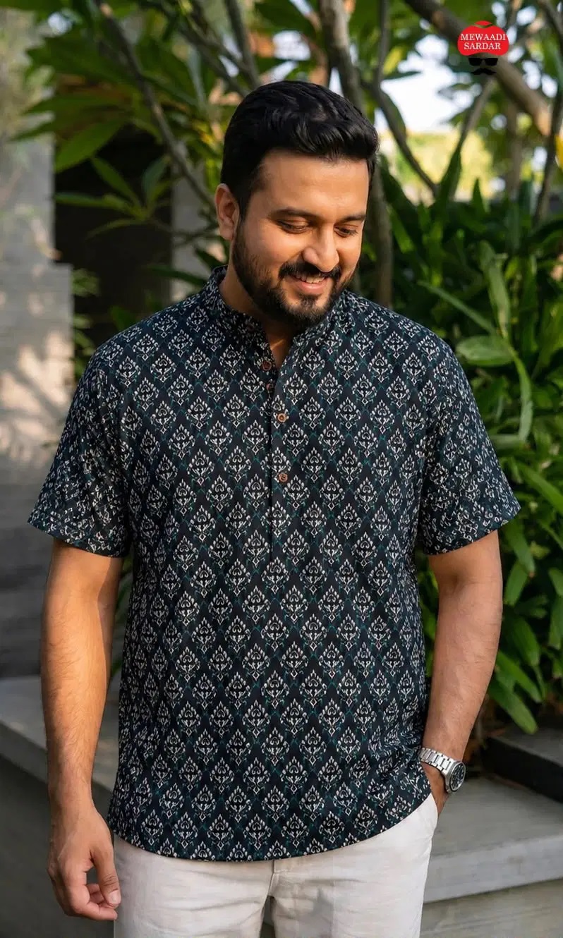B Desi Vol 5 Cotton Printed Casual Wear Mens Short Kurta