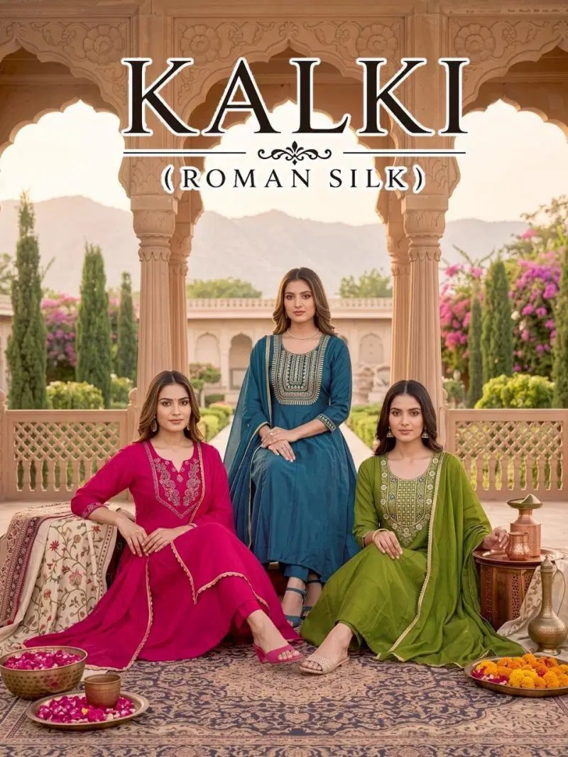Kalki Vol 4 Roman Silk Anarkali Kurti Wuth Bottom Dupatta
