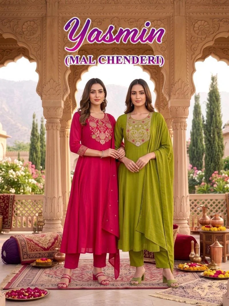 Yasmin Vol 2 Mul Chanderi Embroidered Kurti Set With Dupatta