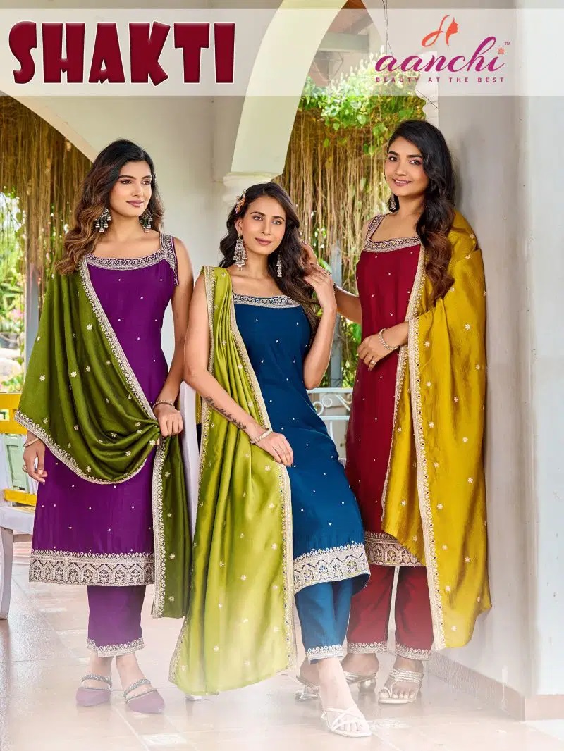 Aanchi Shakti Vichitra Silk Festive Wear Kurti With Bottom Dupatta