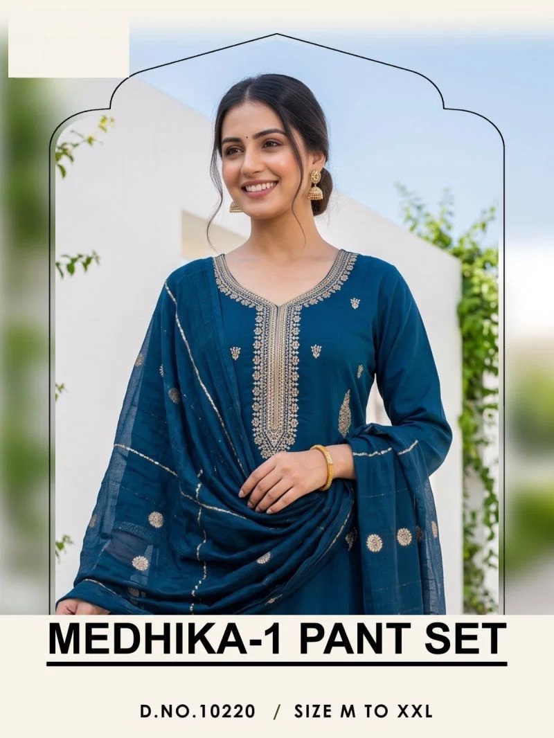 Medhika 10220 Embroidered Kurti With Bottom Dupatta Online