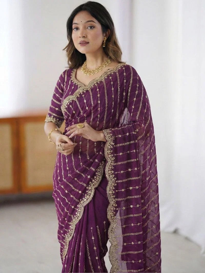Em 20 Fandy Chiffon Sequence Worked Party Wear Saree