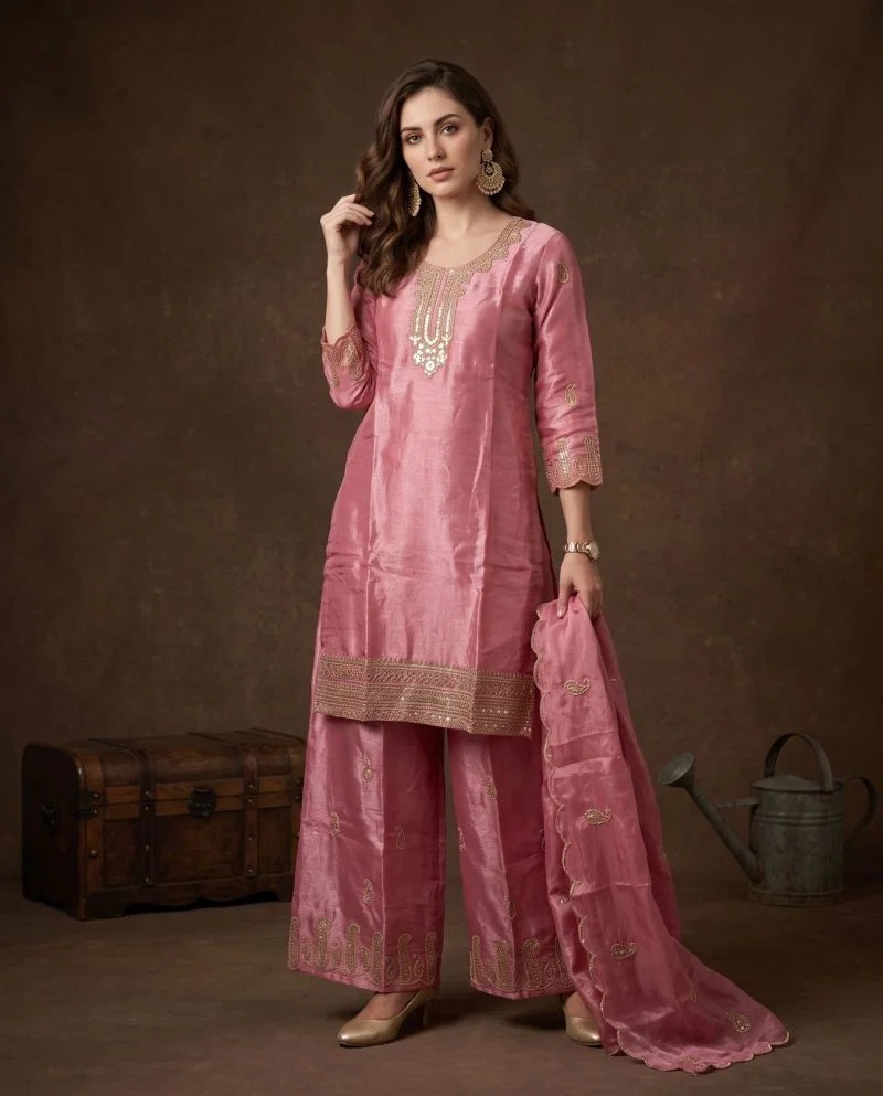 Naisha K 1322 Chinon Sequence Work Salwar Palazzo With Dupatta