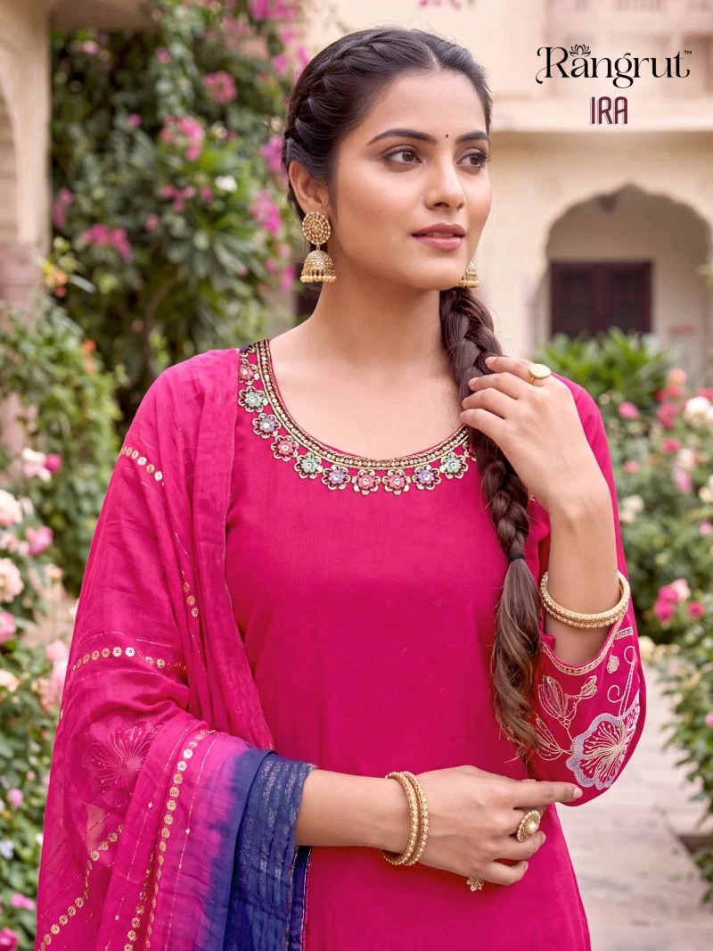 Rangrut Ira Roman Silk Embroidered Kurti Set With Dupatta