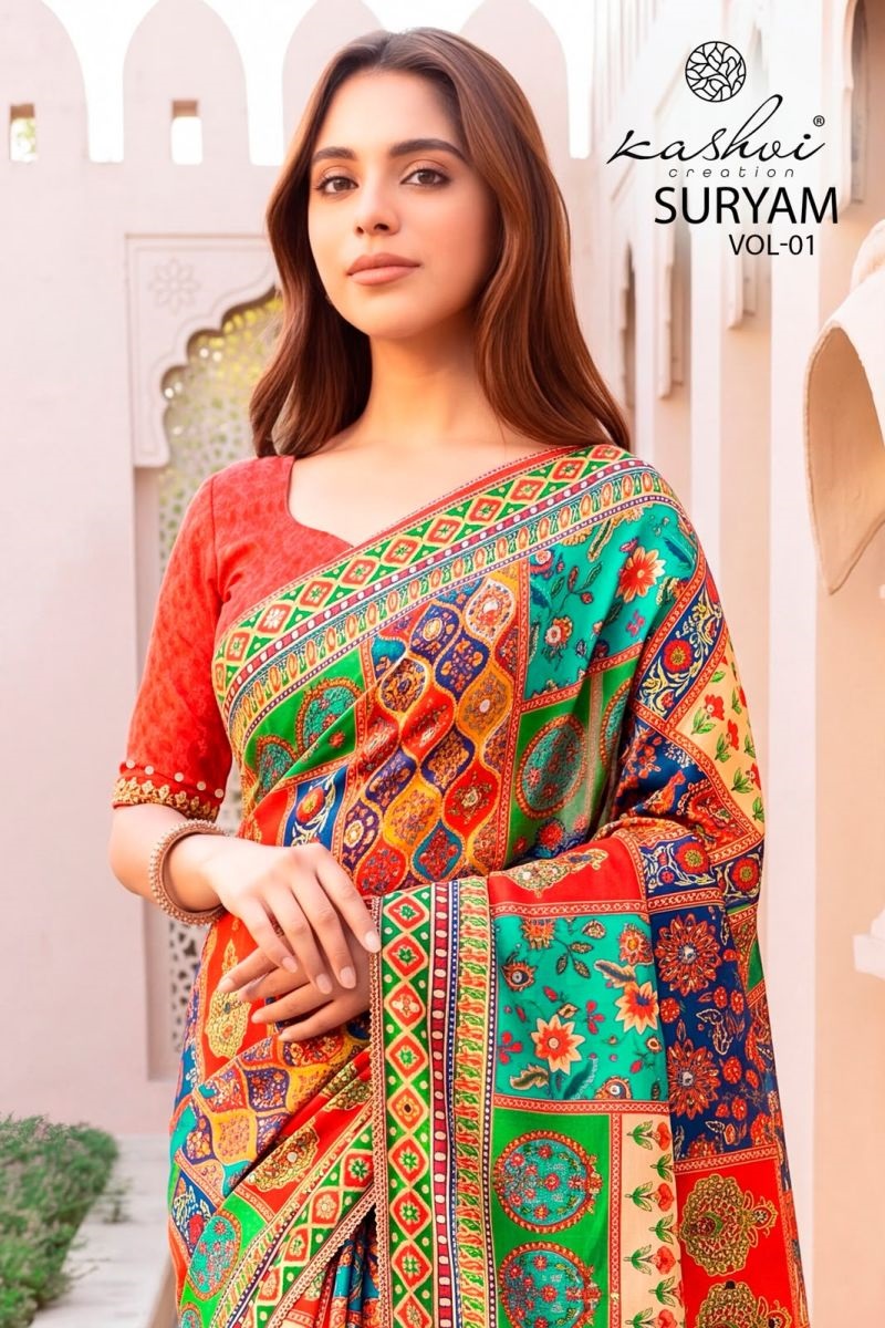 Kashvi Suryam Vol 1 Chinon Digital Printed Saree Collection