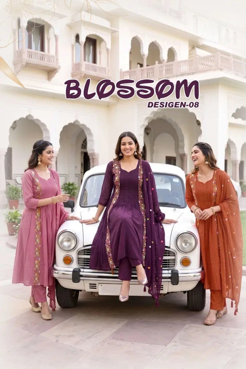 Blossom Vol 1 Platting Neck Kali Flair Kurti Set Dupatta