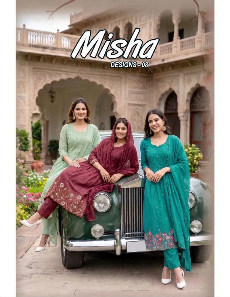 Misha D No 1001 To 08 Mul Chanderi Kurti With Bottom Dupatta