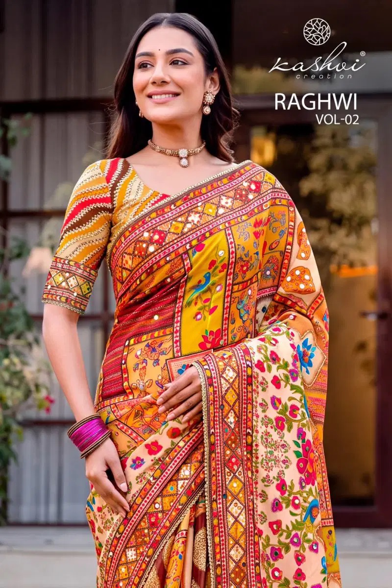 Kashvi Raghwi Vol 2 Chinon Printed Beads Work Saree Collection