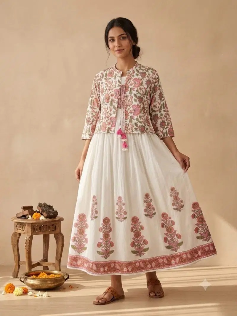 Naisha K 1338 Mul Cotton Fancy One Piece With Jacket Collection