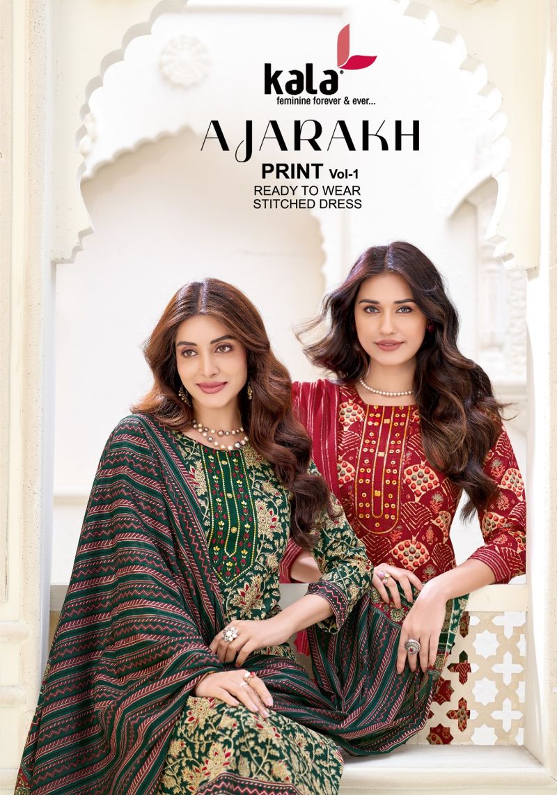 Kala Ajarakh Vol 1 Cotton Readymade Kurti Set With Dupatta
