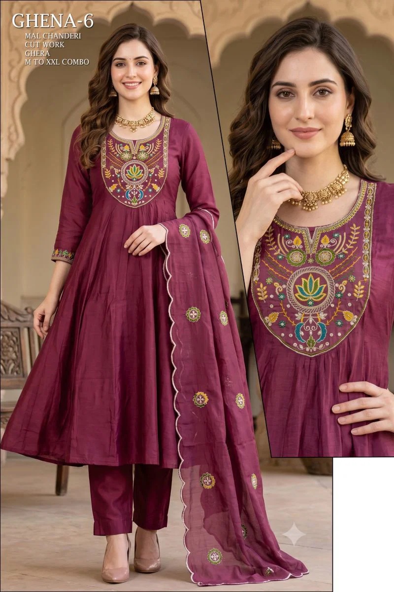 Tlc Vol 175 Mul Chanderi Anarkali Kurti With Bottom Dupatta