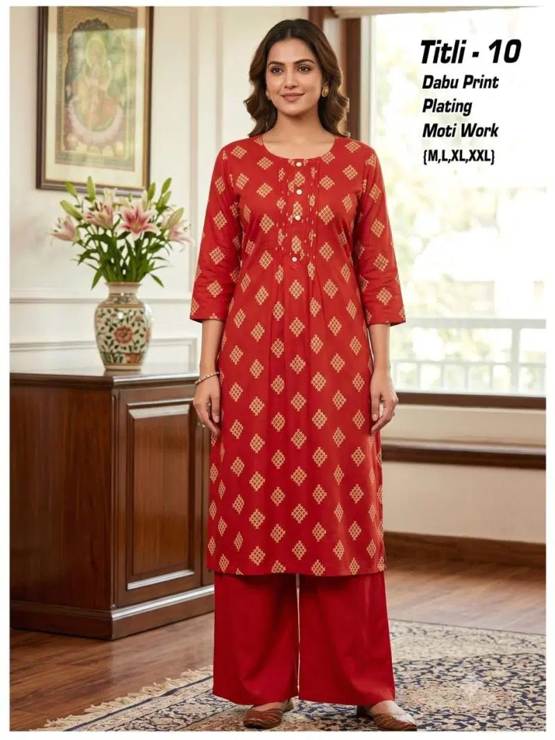 Tlc Vol 177 Dhabu Cotton Kurti With Bottom Collection