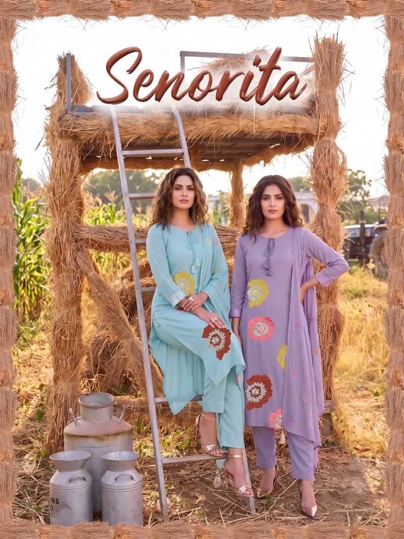Senorita Vol 2 Mul Chanderi Embroidered Kurti Set With Dupatta