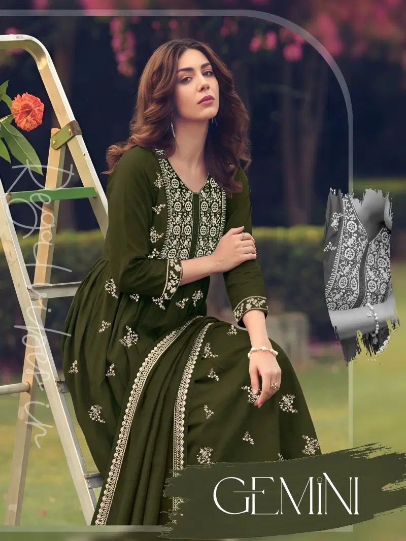 Gemini Vol 1 Roman Silk Embroidered Anarkali Kurti Set With Dupatta