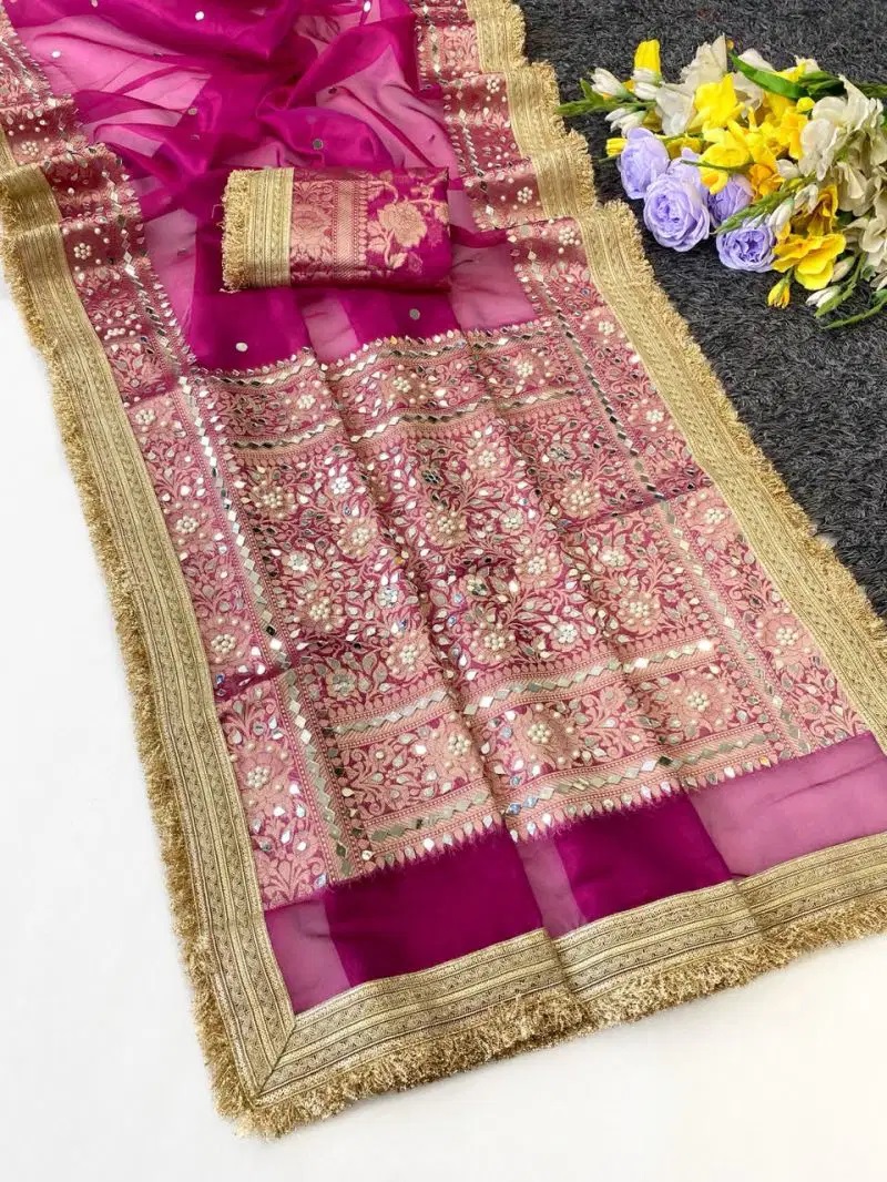 Maharani Bm Soft Tissue Mirror Worked Traditional Saree Collection