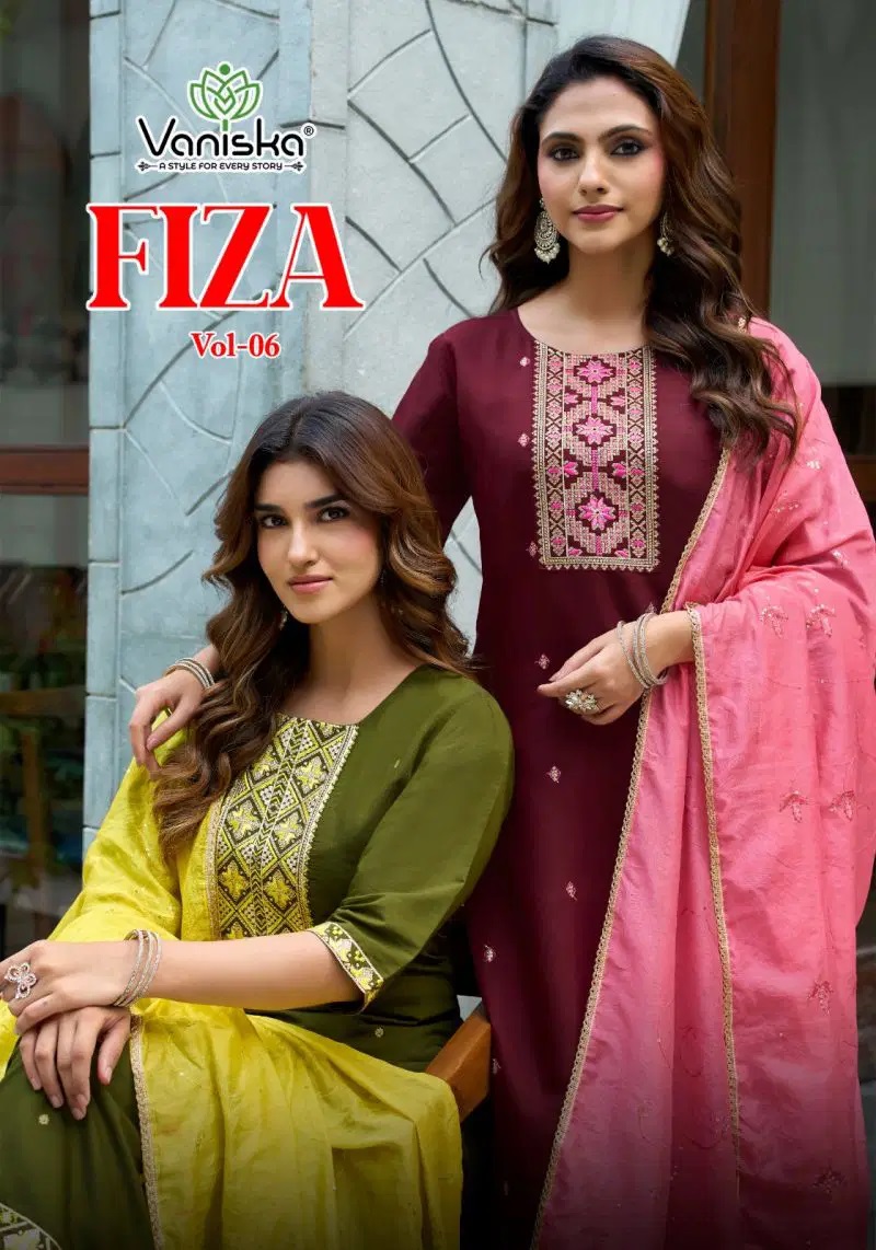 Vaniska Fiza Vol 6 Roman Silk Designer Kurti With Bottom Dupatta