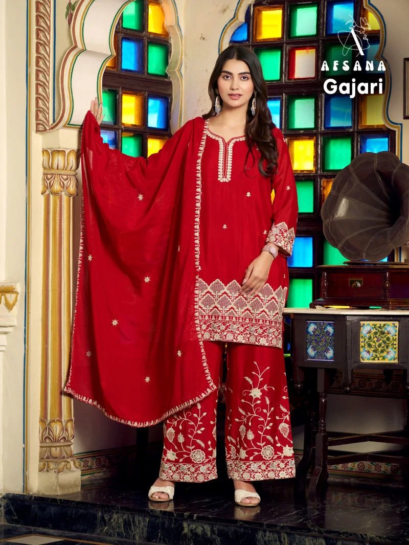 Afsana Gajari Chinon Dyed Embroidered Salwar Kameez Collection
