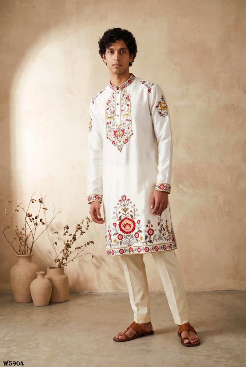 Outluk Wedding 59 Silk Embroidery Work Mens Wedding Kurta Pajama