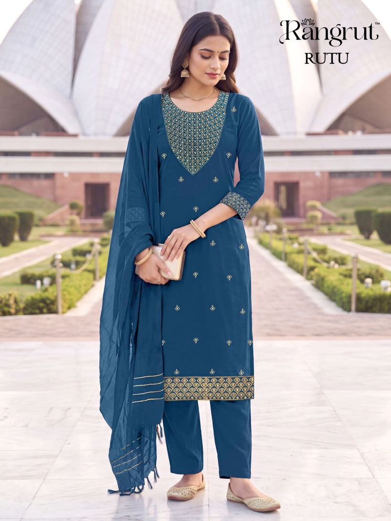 Rangrut Rutu Malai Crep Neck Work Kurti Bottom With Dupatta