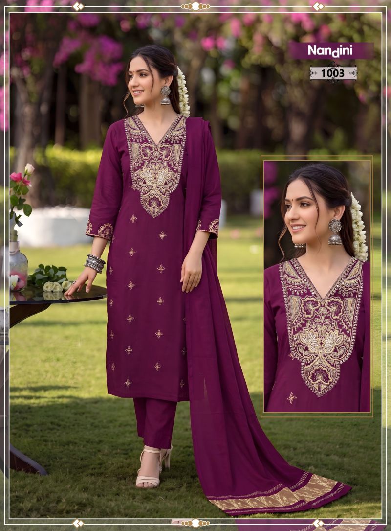 Nandini Vol 1 Silk Embroidered Kurti With Bottom Dupatta