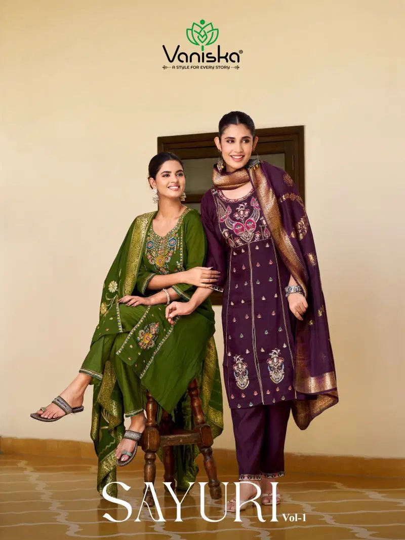 Vaniska Sayuri Vol 1 Mal Chanderi Embroidered Kurti Set With Dupatta