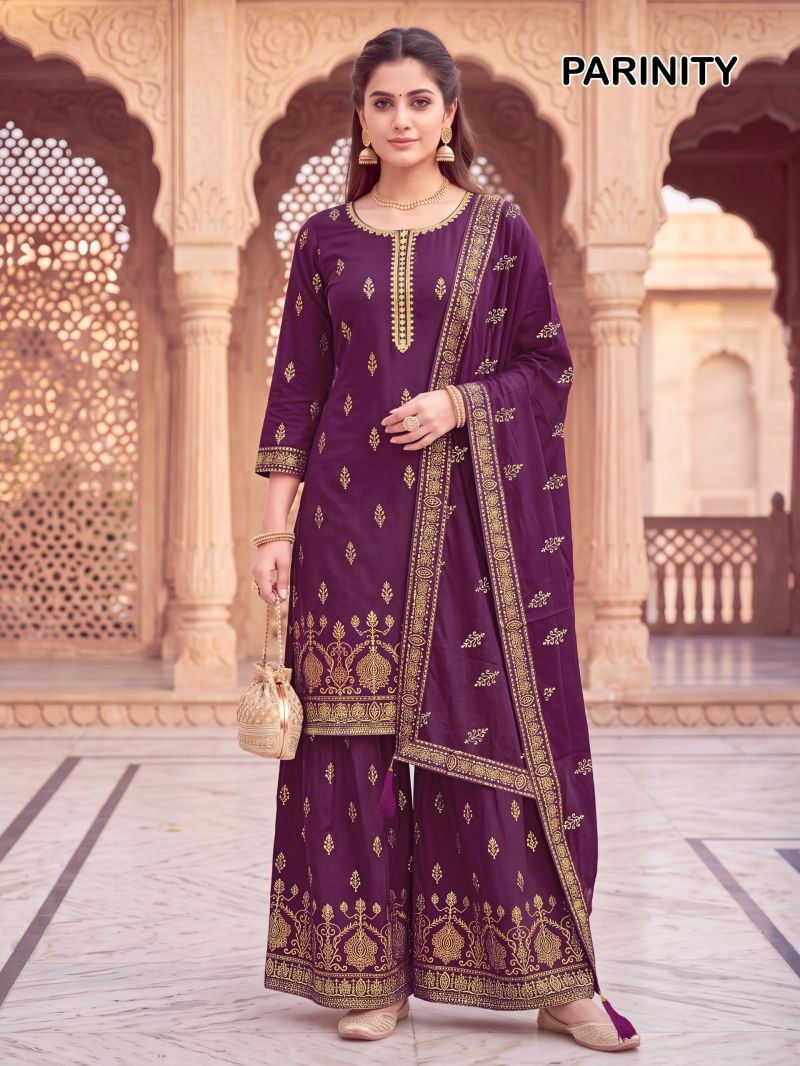 Banwery Parinity Rayon Embroidered Kurti Palazzo With Dupatta