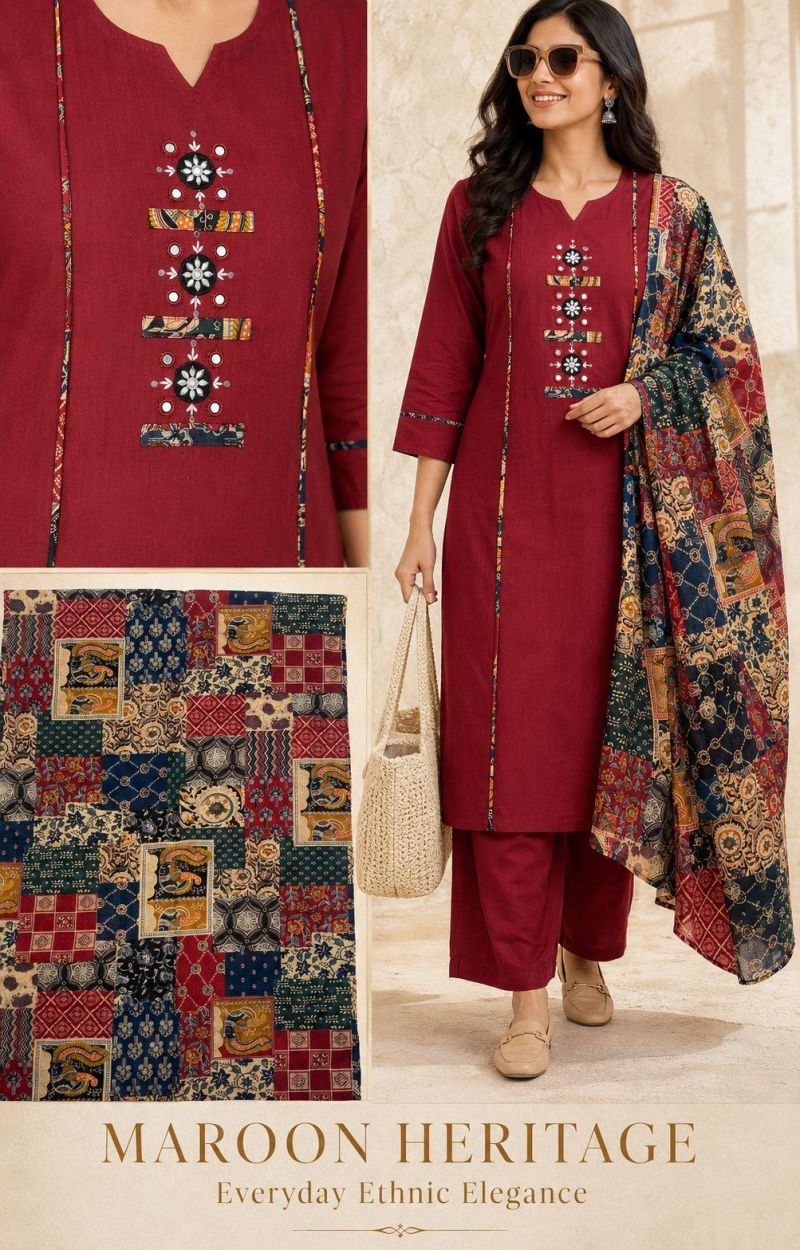 Tlc Vol 185 Dhabu Cotton Patch Work Kurti Set With Dupatta