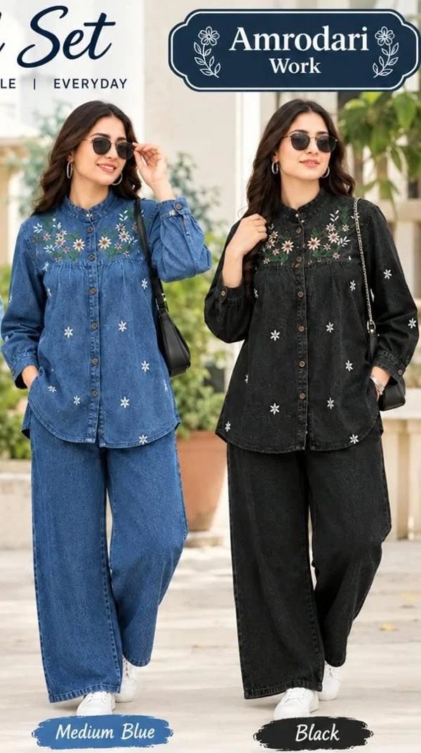 Tlc Vol 191 Denim Floral Embroidered Co Ord Set Collection