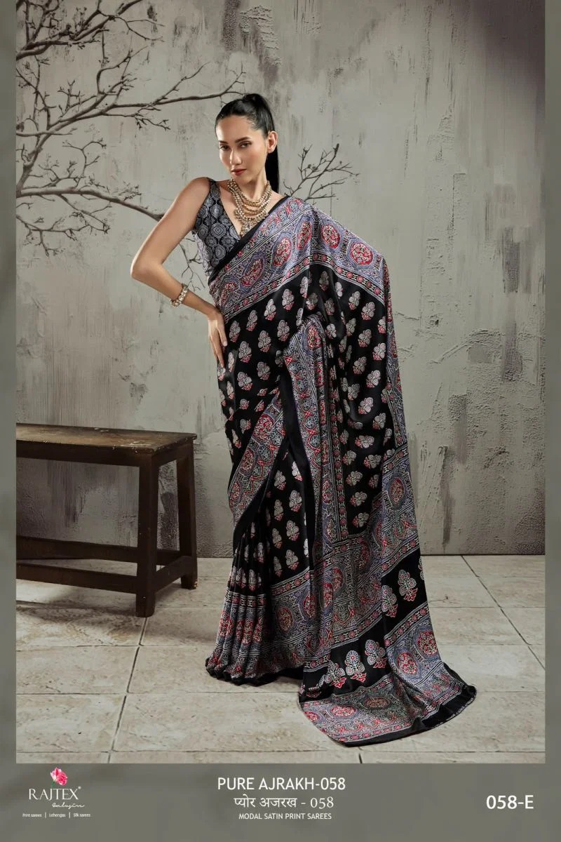 Rajtex Pure Ajrakh 058 Modal Silk Ajrakh Printed Saree Collection