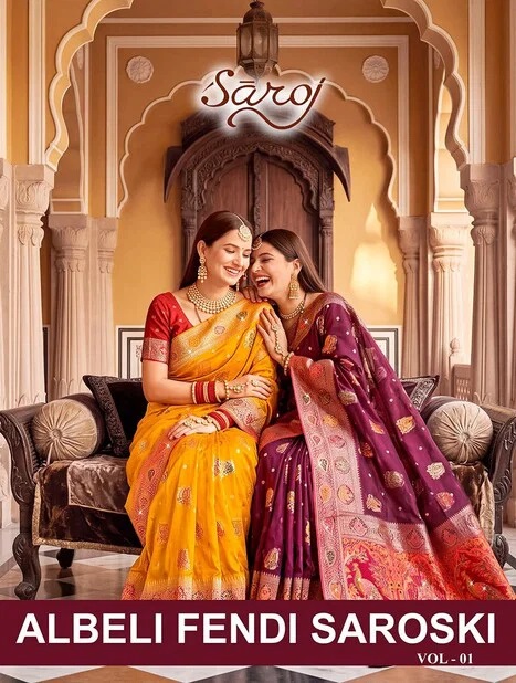 Saroj Albeli Fendi Saroski Vol 1 Fendi Satin Silk Traditional Saree