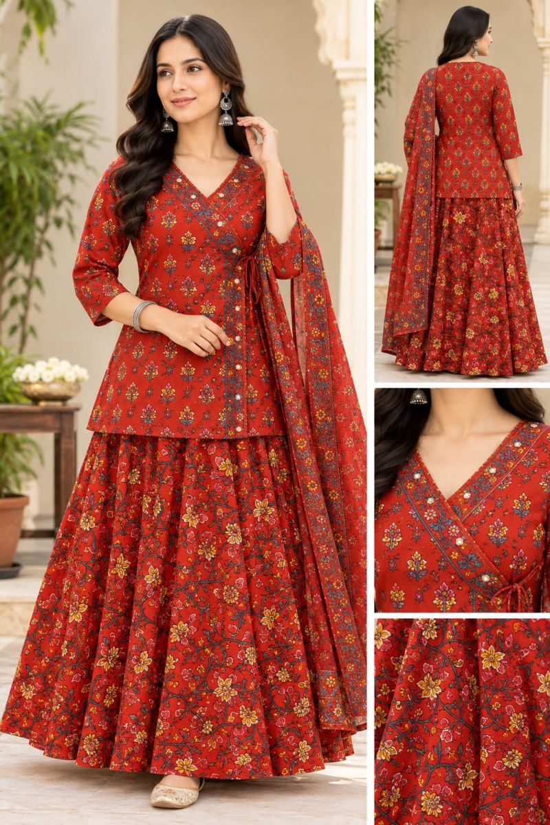 TLC Vol 193 Cotton Printed Kurti With Skirt Dupatta