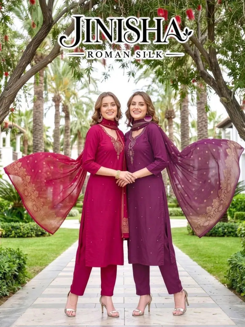 Jinisha Vol 1 Roman Silk Festive Kurti Set Dupatta Collection