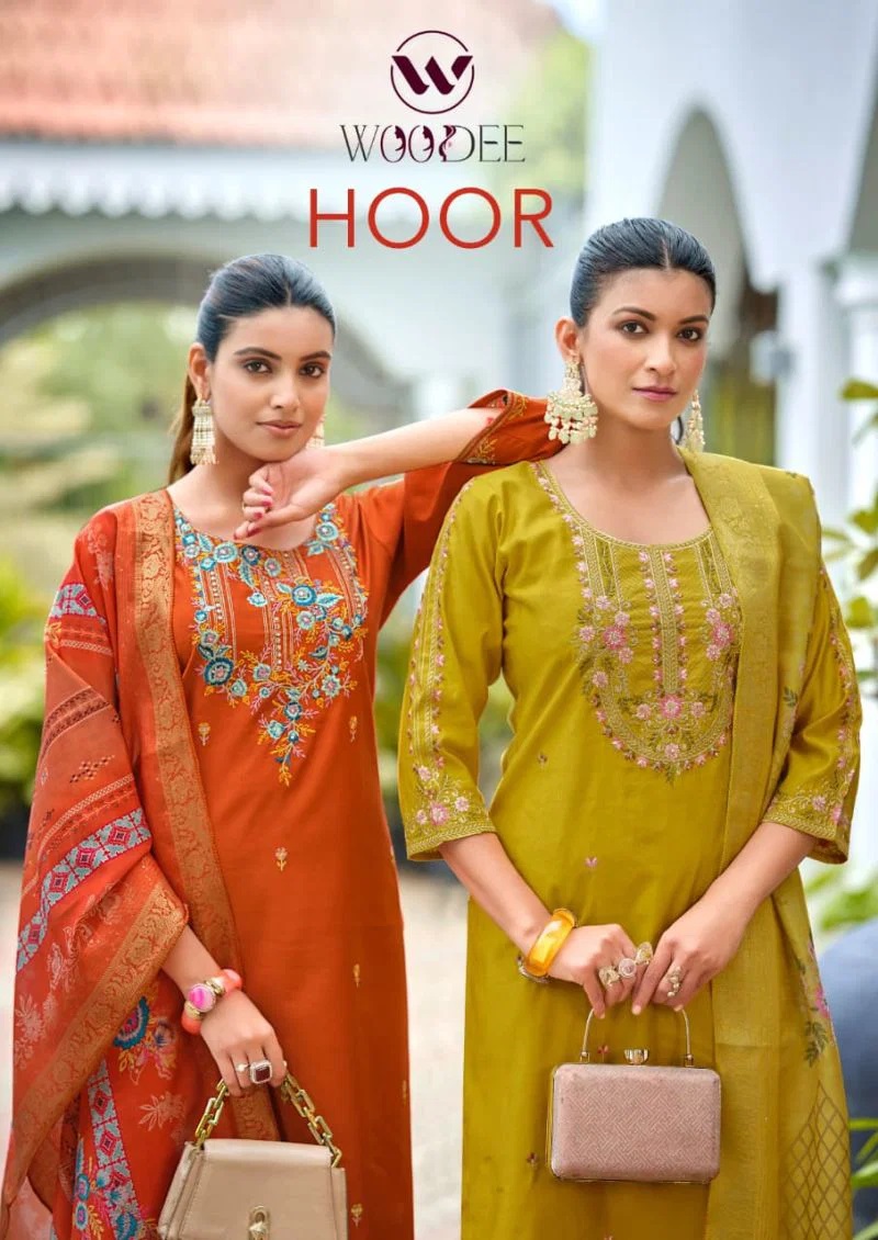 Woodee Hoor Gadwal Hand Work Kurti With Bottom Dupatta
