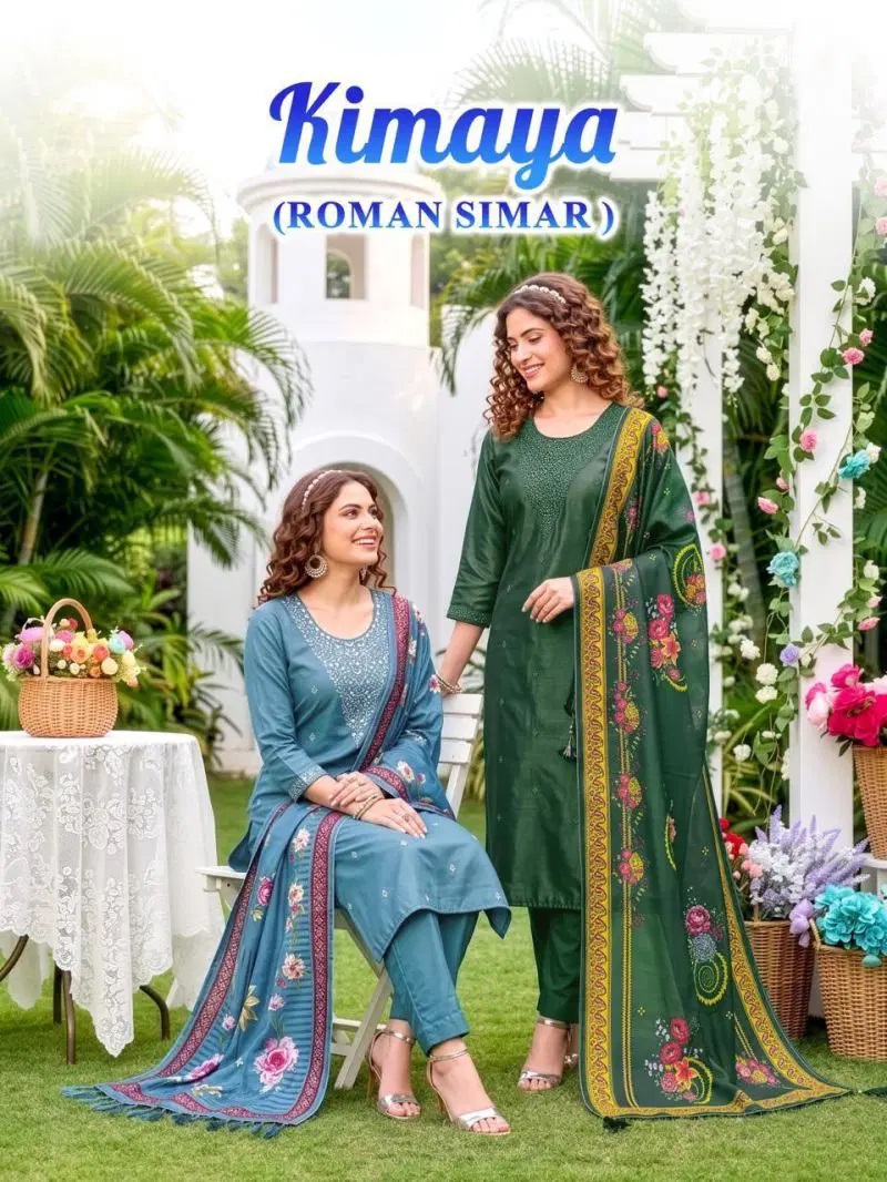 Kimaya D No 1001 To 08 Roman Embroidery Kurti Set With Dupatta