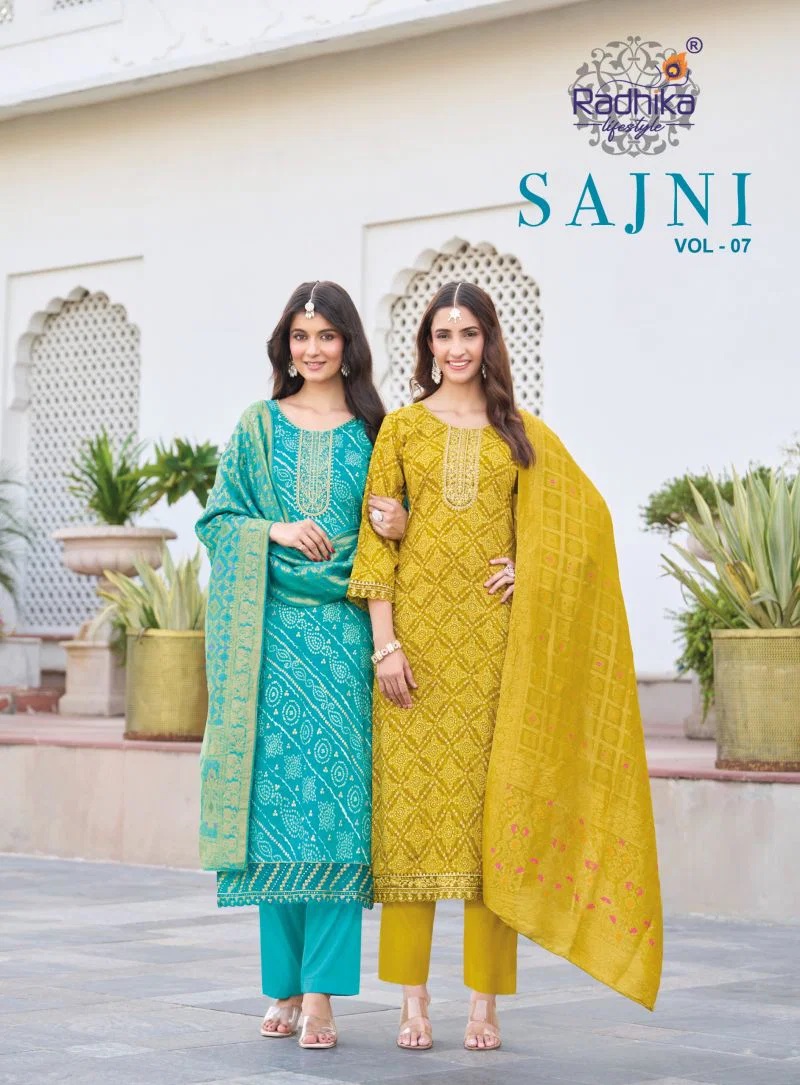 Radhika Sajni Vol 7 Foil Printed Kurti With Bottom Dupatta