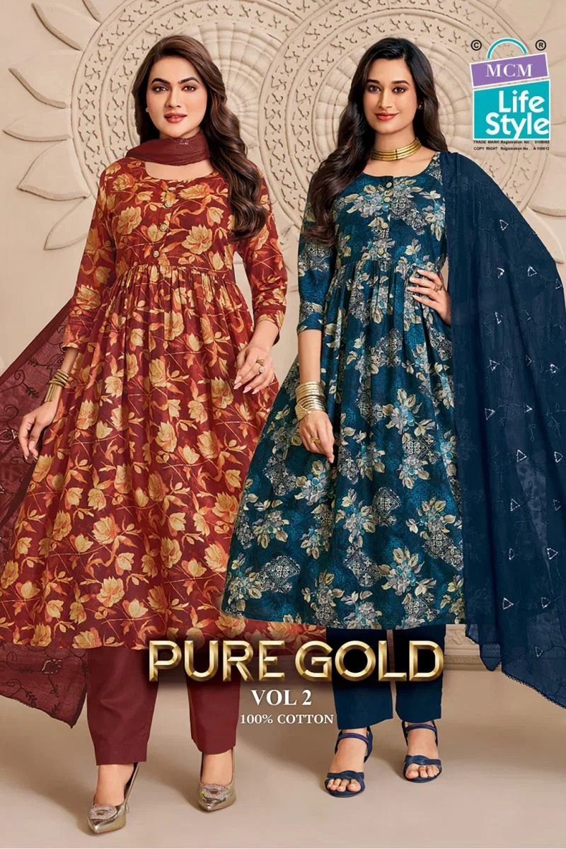 Mcm Pure Gold Vol 2 Umbrella Kurti Pant With Dupatta Collection