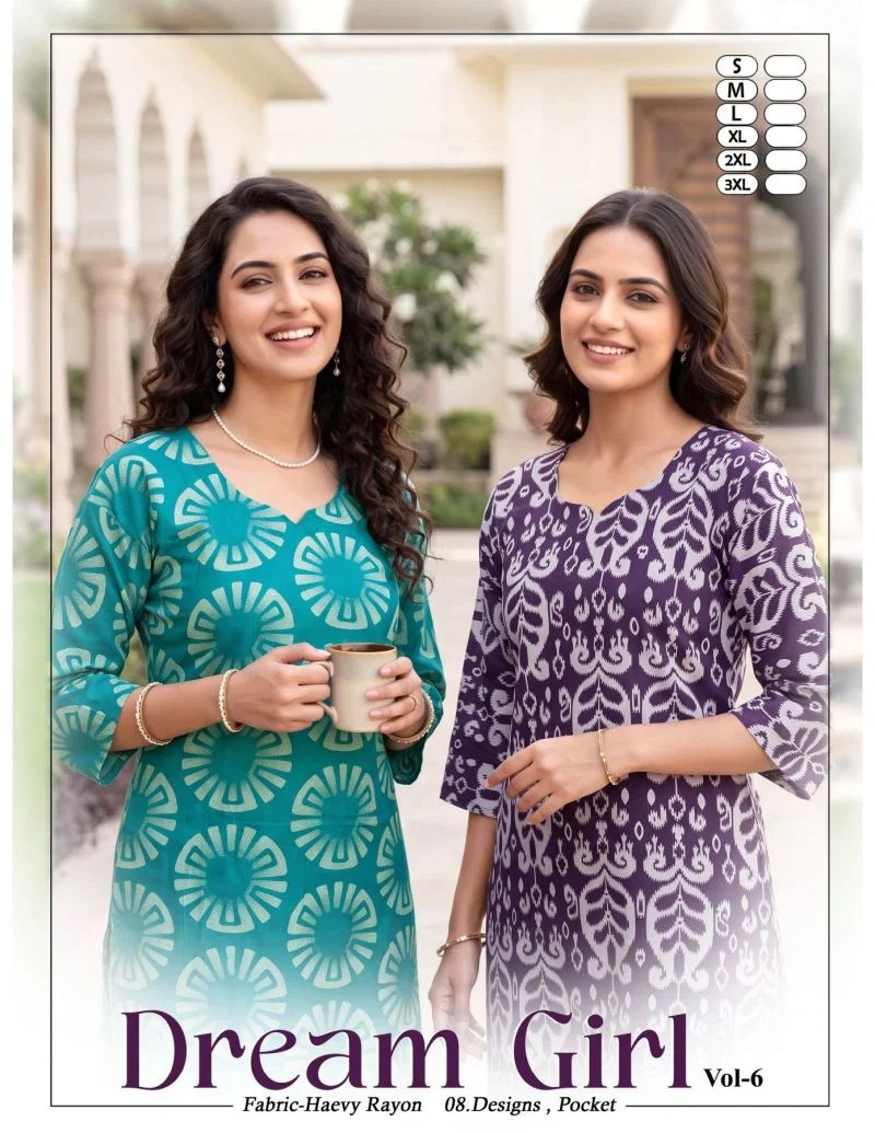 Dream Girl Vol 6 Rayon Printed Kurti With Bottom Collection
