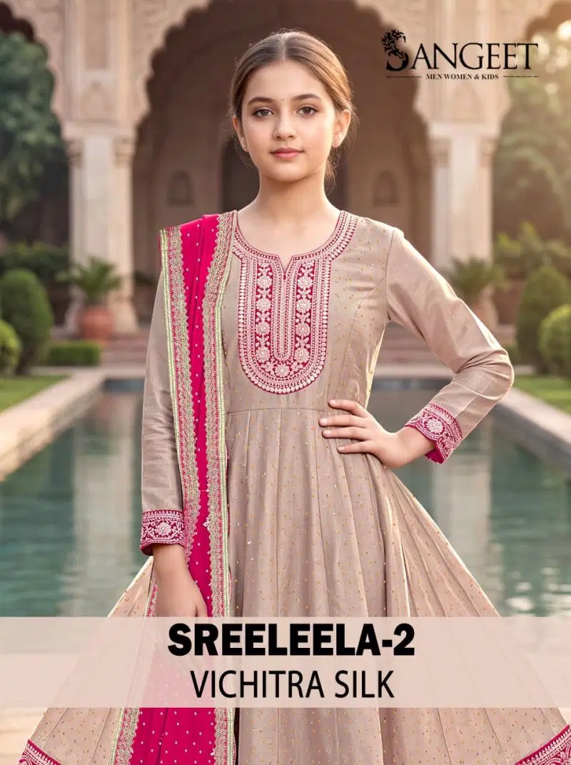 Sangeet Sreeleela Vol 2 Kids Vichitra Silk Kurti With Bottom Dupatta