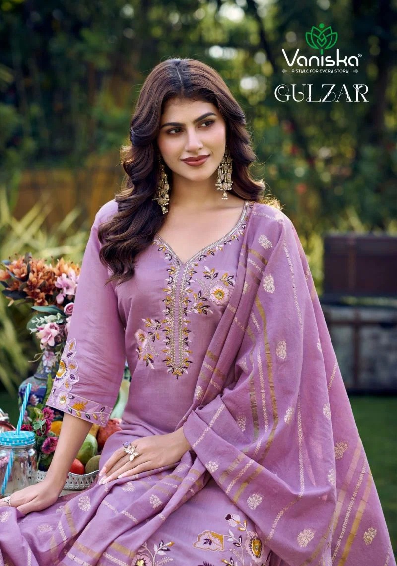 Vaniska Gulzar Vol 1 Mal Chanderi Embroidery Work Kurti Set Online