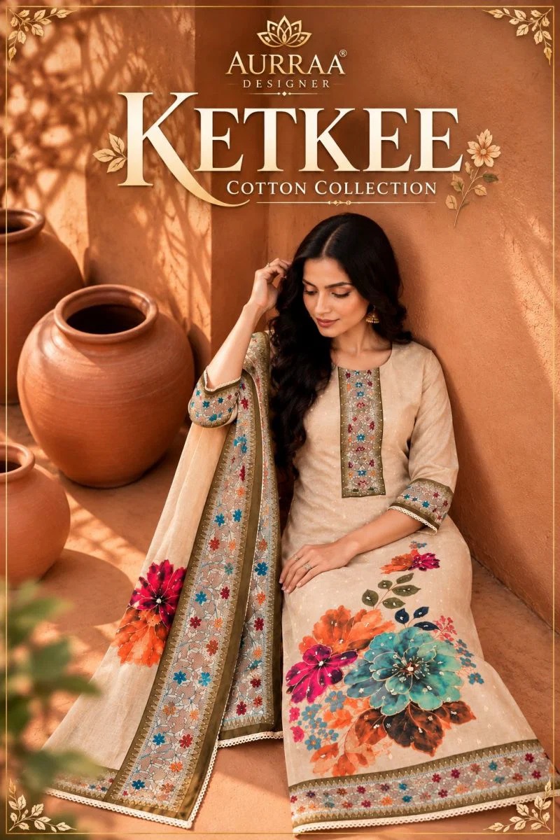 Aurraa Ketkee Model Cotton Hand Work Kurti Bottom With Dupatta