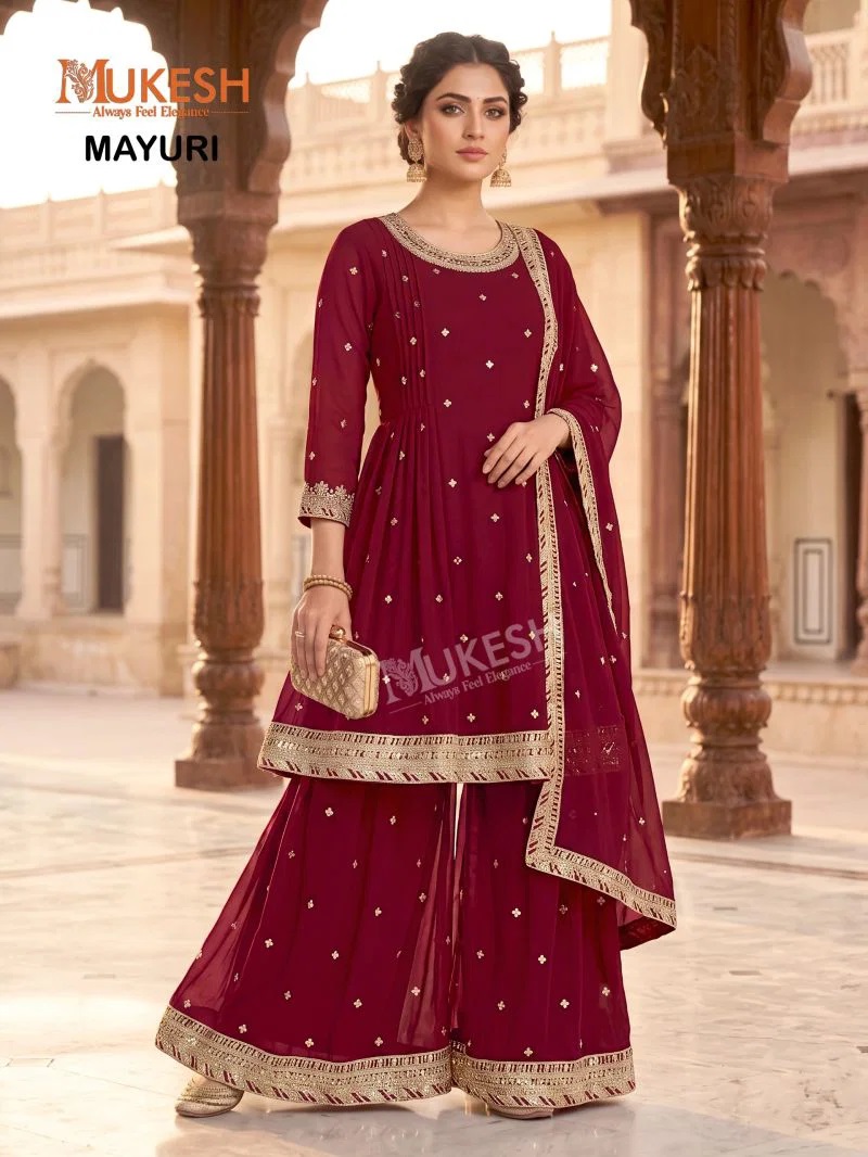 Mukesh Mayuri Faux Georgette Embroidered Kurta Palazzo set