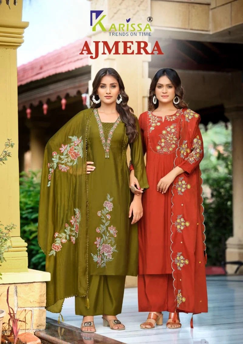 Karissa Ajmera Mal Chanderi Thread Work Kurti Set With Dupatta
