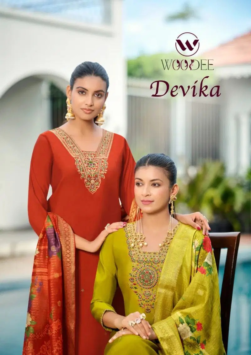 Woodee Devika Viscose Thread Work Kurti Set With Dupatta