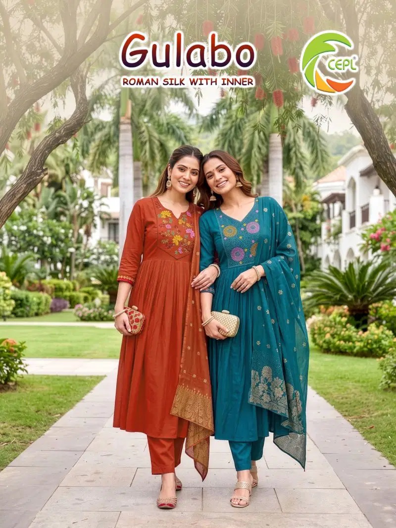Gulabo D No 1001 Roman Silk Anarkali Kurti Set With Dupatta