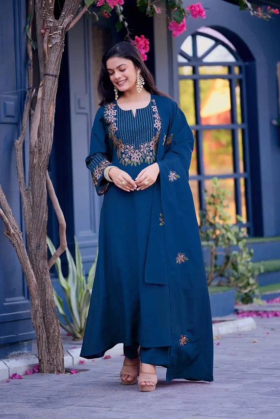 Navya Kurti 325 Silk Blend Embroidered Kurti Set With Dupatta